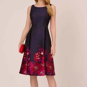 Adrianna Pappell Women's Fit & Flare Jacquard Dress - Navy Pink Sz 12